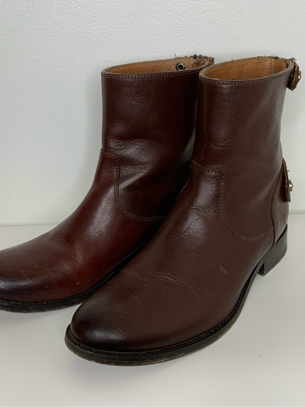 Frye Melissa Button Leather Zip Short Boot Cognac Women's Size 7.5/8 M